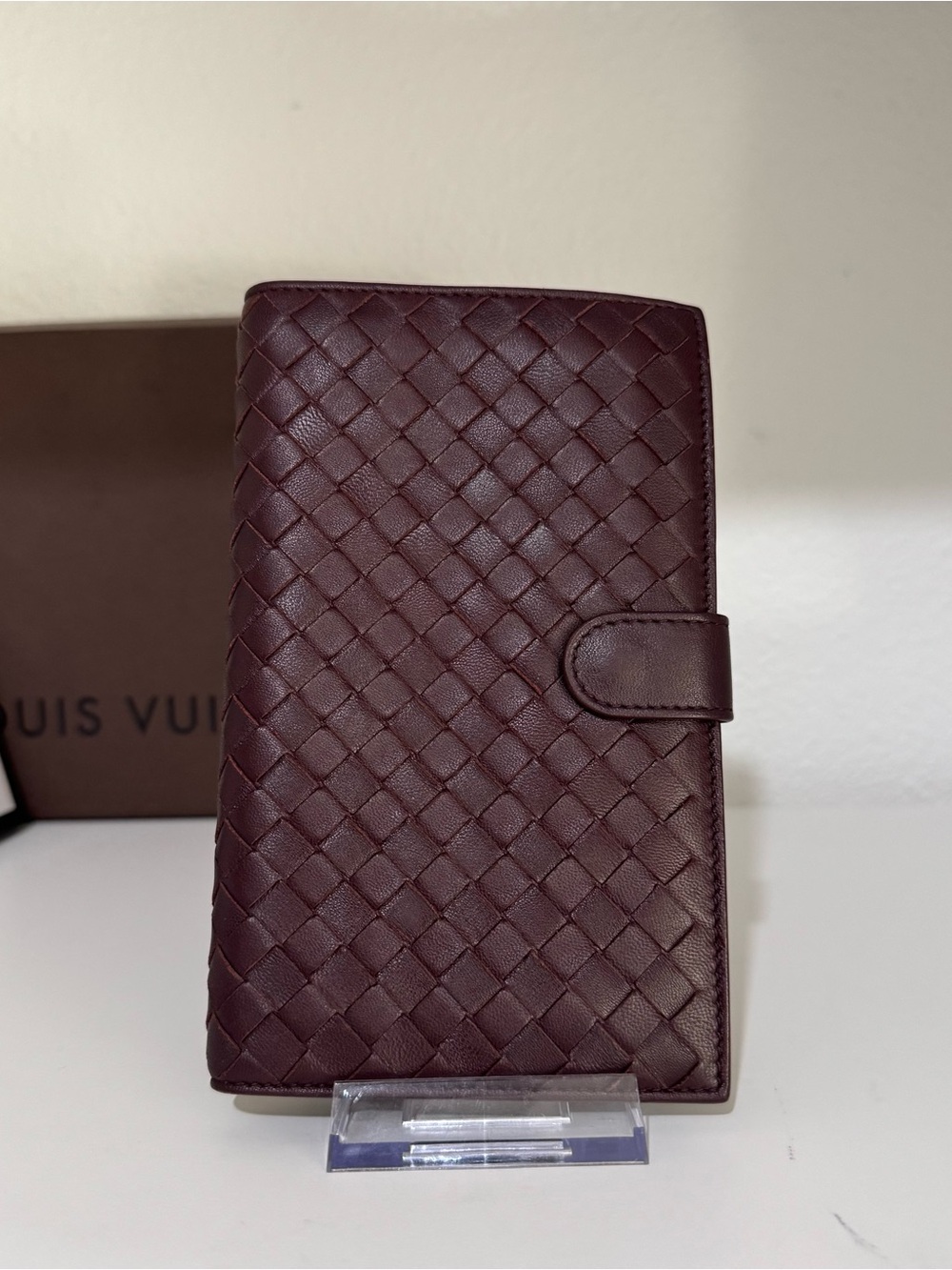 Bottega Veneta Woven Leather Card & Key Holder - Burgundy